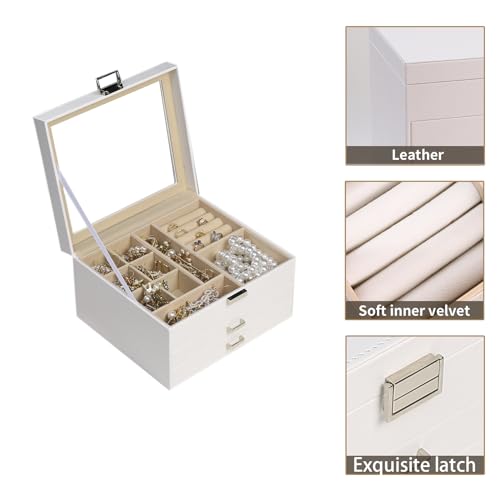 BOOVO Clear Lid Jewelry Box,3 Layers Jewelry Organizer Large Multi-Functional Jewelry Storage Box with 2 Drawers,Jewelry D...