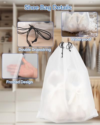 Teskyer 6 Pack Shoe Bags for Travel – Transparent, Waterproof, Portable Shoe Storage for Packing (15.7" x 11.8") – Travel ...