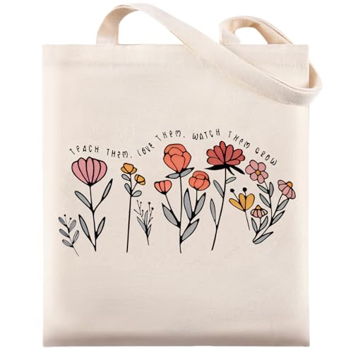 Pavolini Teacher Appreciation Gifts, Flower Printed Canvas Tote Bag, Teacher Gifts, Thank you Gift, Sturdy Cotton Shoulder...