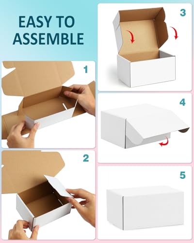 Poever Shipping Boxes 6x4x3 inches Small Mailing Boxes 50 Pack White Cardboard Corrugated Box Mailers