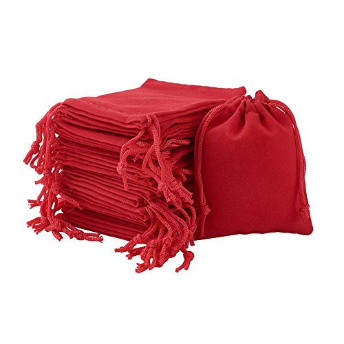 FASHEWELRY 100 Pack Red Velvet Drawstring Bags 3.6 x 2.8 inch Christmas Candy Gift Bags Mini Jewelry Storage Present Packa...