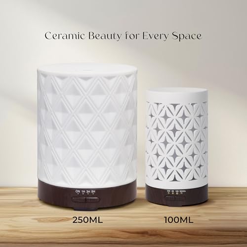 Earnest Living Essential Oil Diffuser for Large Room White Ceramic 250ml Aromatherapy Diffuser with 4 Timers 7 Night Light...