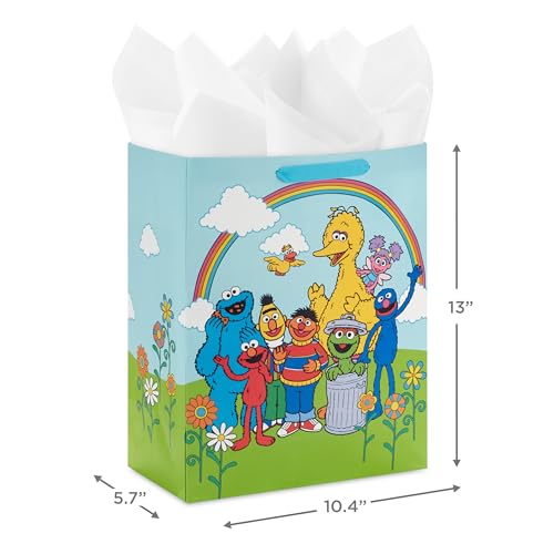 Hallmark Sesame Street 13" Large Gift Bag with Tissue Paper (Big Bird, Elmo, Grover, Cookie Monster) for Birthdays, Christ...