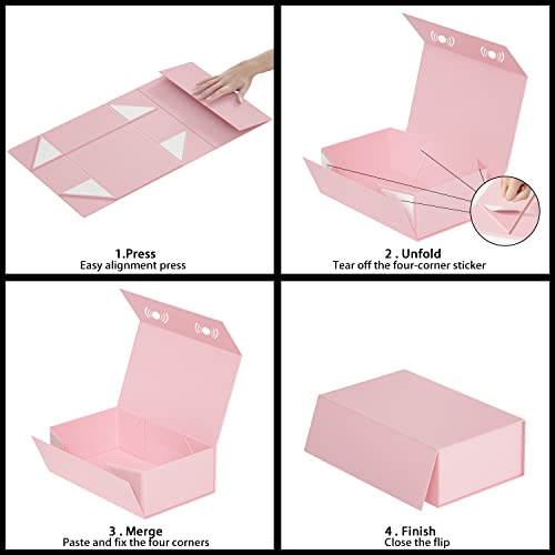RYDDOY Pink Gift Box, 9.5x6x3'' Gift box for Presents with Lids Magnetic Closure Rectangle Collapsible for Bridesmaid Prop...