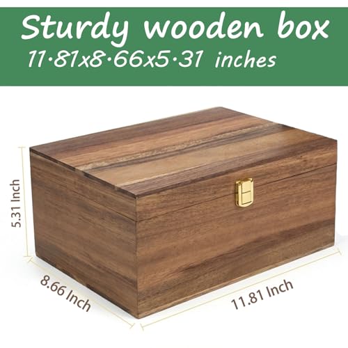 LuckyZoo77 Wooden Keepsake Box with Hinged Lid, Solid Acacia Wood Storage Box with Golden Latch, Large Memory Treasure Box...