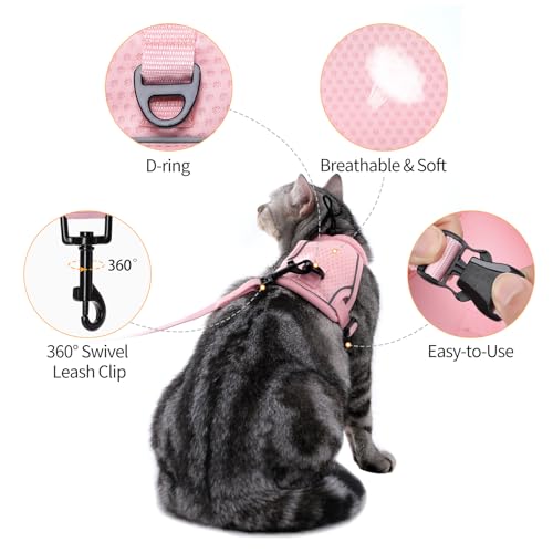 LIANZIMAU Cat Harness and Leash Escape Proof,Adjustable Cat Harness for Outdoor Walks with Reflective Strip, Lightweight a...