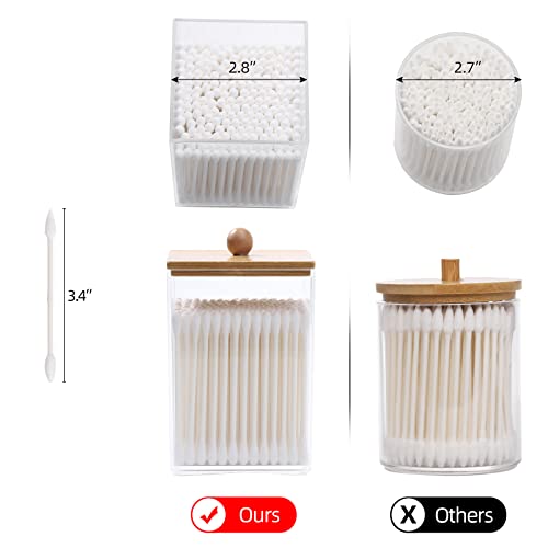 Tbestmax 3 Pack Square Qtip Holder - 12 oz Bathroom Organizers and Storage Containers, Plastic Apothecary Jars with Bamboo...