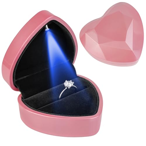 Heart Ring Box with LED Light, Luxury LED Lighted Engagement Ring Box, Velvet Earrings Jewelry Case with Light, Jewelry Di...