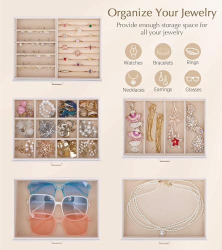 Homde Jewelry Box Large for Women: 6 Layers 5 Drawers Organizer with Mirror for Ring Earring Necklace - Storage Holder wit...