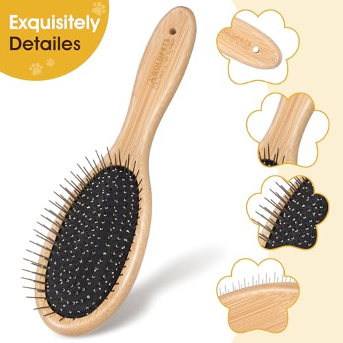 cobee Stainless Steel Pin Dog Brush, Bamboo Handle Grooming Brush 20mm Round Pins Airbag Pet Comb Professional Dog Pin Bru...