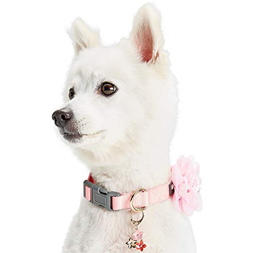 Blueberry Pet Princess Accessory Set of Floral Collar Accessory and Pedant for Dogs & Cats, Pink Flower Decor and Pendant