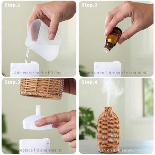 VICTORIA AROMA Essential Oil Diffuser - Multifunction Aromatherapy Diffuser 7 LED Color Changing Light 100ML Rattan Diffus...