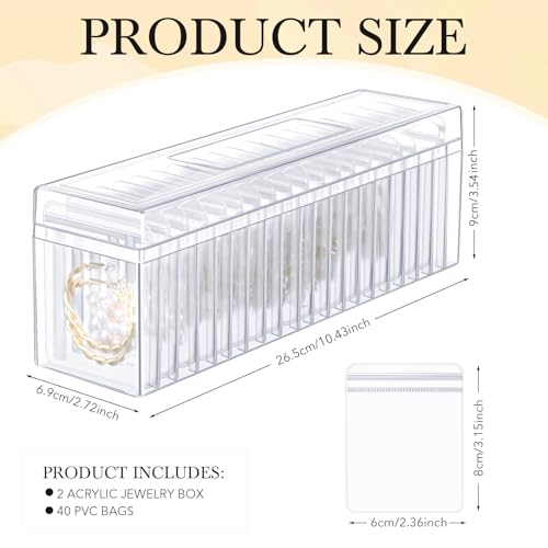 Kenning 42 Pcs Acrylic Jewelry Case Organizer, Clear Jewelry Organizers Holder with Portable Anti Tarnish Storage Bags for...