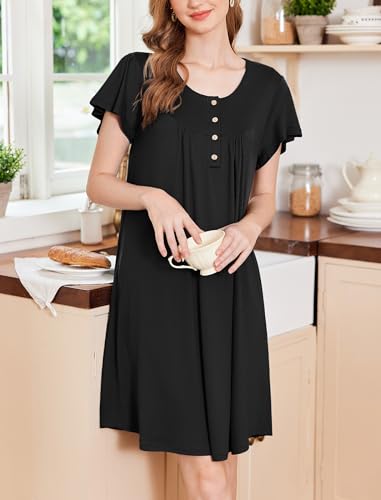 Ekouaer House Dress for Women with Pockets Short Sleeve Moo Moos Plus Size Nightgowns Floral Print Mumu Dresses