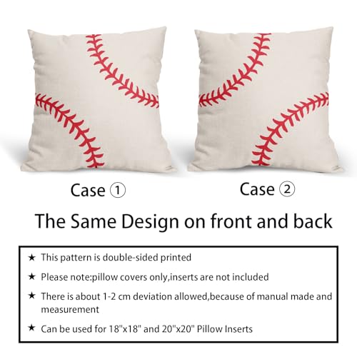 Vrysenium Baseball Pillow Covers 18x18 Inch Set of 2 Sport Themed Cotton Linen Decorative Throw Pillow Case Ball Stitches ...