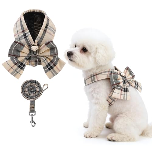 KOOLTAIL Small Dog Harness and Leash Set, Cute Puppy Vest Harnesses with Bowtie, Step in No Pull Soft Mesh Padded Adjustab...