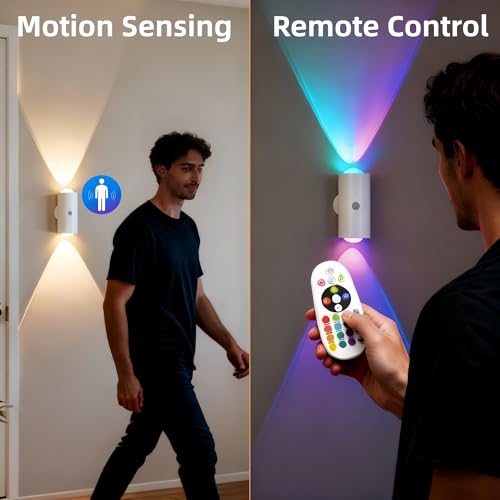 4 Pack Rechargeable Dynamic RGB LED Wall Lamp, Motion-Sensing Step Lights with Remote Control, 1200mAh Battery, Dimmable, ...