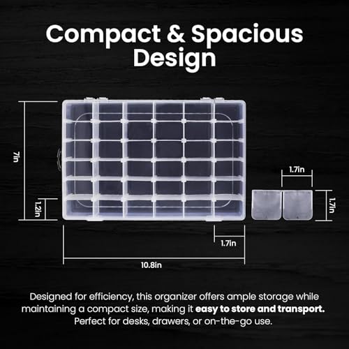 Budreu 4pack 36 Grids Plastic Clear Organizer Box Bead Storage Containers with Adjustable Dividers for Craft Jewelry Fishi...
