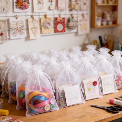 Stratalife Organza Bags 5x7 Drawstring Baggies 100 Pcs Small Mesh Jewelry Pouches Party Favor Goodie Bags for Wedding Tull...