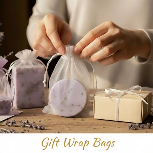 Sukh 100pcs Organza Bags 5''x7'' - White Sheer Mesh Drawstring Bags for Jewelry, Soap, Fruits, Candy, Small Gift Bags for ...
