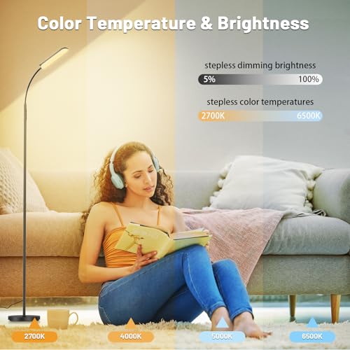 Yikuneng Dimmable LED Floor Lamp, Super Bright Reading Lamps Floor Standing lamp with Remote & Touch Control, Stepless Dim...