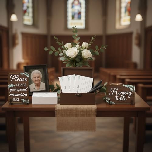 Gilprop 112 Pcs Celebration of Life Memory Cards Set Share a Memory Cards with Box 2 Wood Sign with 4 Hold and 5 Pens, Sym...