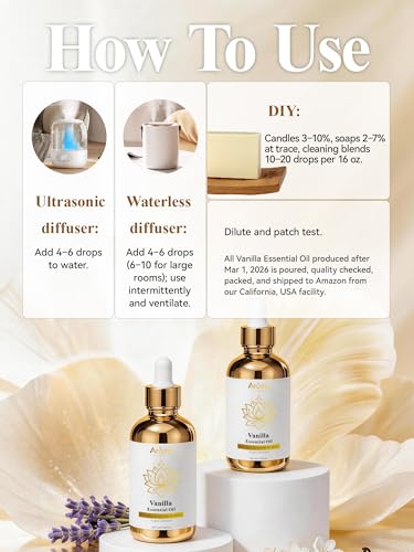 100% Pure Vanilla Essential Oil, 4 Fl Oz, Vanilla Oil for Diffusers, Home Fragrance & Aromatherapy, Essential Oils for Dif...