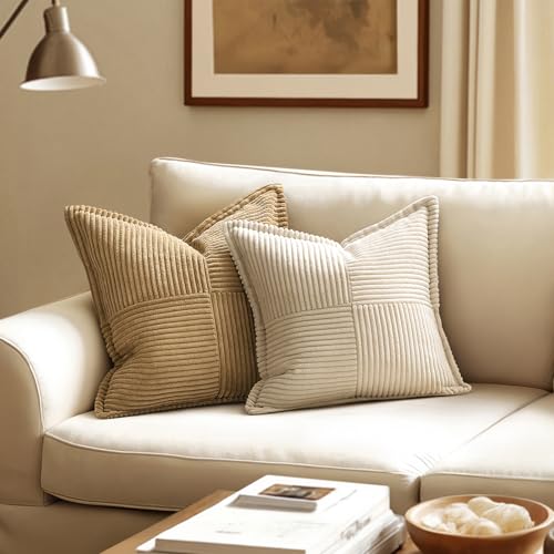 MIULEE Decorative Throw Pillow Covers for Couch Bed Livingroom 18x18 Inch Set of 2 Beige Boho Accent Throw Pllows Broadsid...