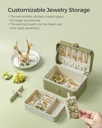 SONGMICS Jewelry Organizer Box, Travel Jewelry Case, 2-Layer Travel Case for Earrings, Necklaces, Bracelets - Portable Jew...