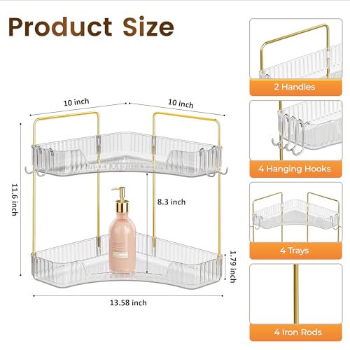 Kinkota Corner Bathroom Counter Organizer 2 Tier Bathroom Organizers and Storage Countertop with Hooks Skin Care Exquisite...