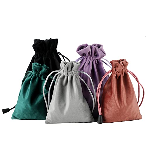 DINYAO Velvet Drawstring Bags, 5pcs 5 Colors Mixed Small Velvet Pouch, 6.2x7.8 Inches Cloth Gift Bags with Drawstring, Ant...