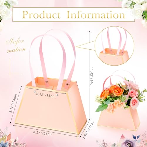 Ctosree 60 Pcs Flower Gift Bags Portable Floral Paper Bouquet Bags Flower Box for Arrangements with Handle Florist Supplie...