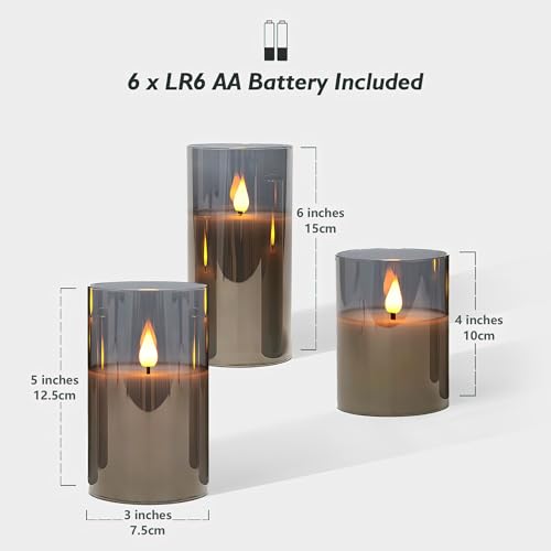 Rhytsing Gray Glass Battery Operated LED Candles with Remote, Flameless Candle Gift Set, Warm White Light - Include 6 Batt...