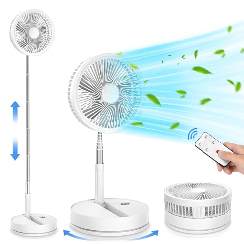 Portable Foldable Rechargeable Oscillating Fan - 8.6" 8000mah Battery Operated USB C Small Fan Remote, Quiet Table Desk Fa...