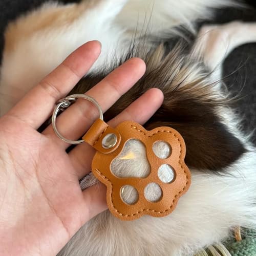 Jatmira 4Pcs Pet Hair Storage Keychain Cat Paw Shaped Leather Dog Fur Memorial Collection Key Chain Pet Memorial Gifts & K...