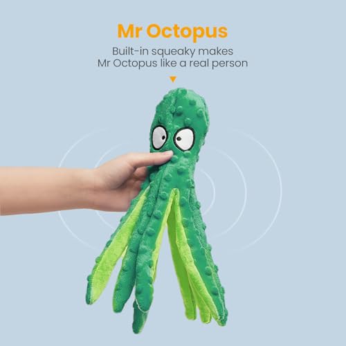 HGB Squeaky Dog Toys - Octopus No Stuffing Crinkle Plush Large Dog Toys to Keep Them Busy for Puppy Teething Chewing, Pet ...