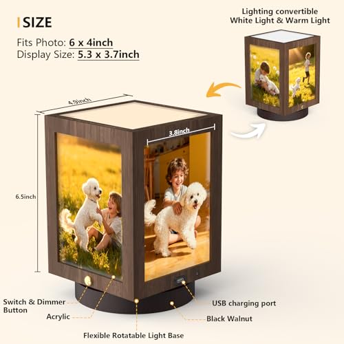 Mixoo 4x6 Picture Frame Light , Vintage Rotating Photo Frame Tabletop Lamp, Touch Desk Lamp for Bedroom Bedside, Table lam...