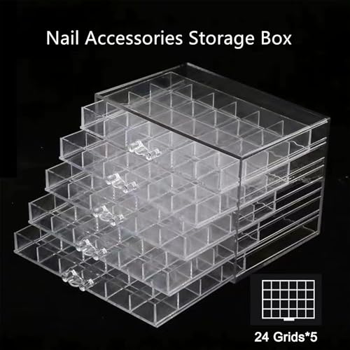 Feadily Acrylic Jewelry Organizer Box, Jewelry Drawer Organizer With 5 Drawers 120 Grids, Clear