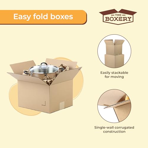 The Boxery Moving Boxes 10-Pack Medium | 18x14x12 inch Brown/Kraft Corrugated Cardboard Packing, Moving & Storage for Busi...