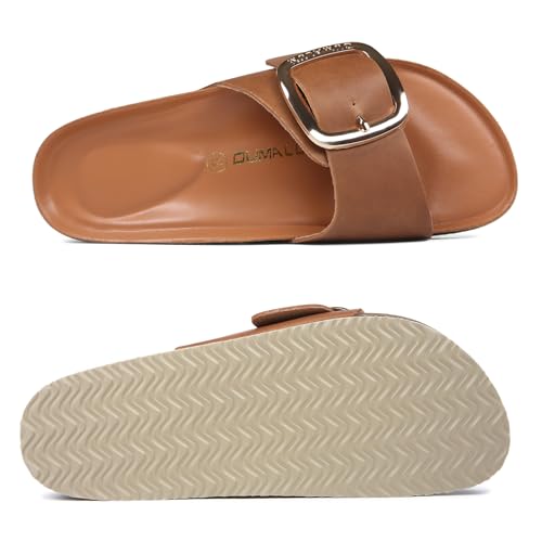 Dumalum Womens Slides Sandals Cork Footbed Flat Sandals Comfort Open Toe Buckle Flip Flops Slip On Home Slippers for Dress...