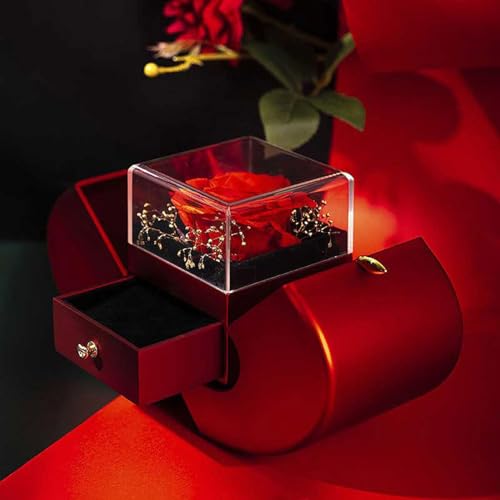 WLWXMH 2025 Preserved Red Rose With Hollow Clavicle Necklace, Jewelry Boxes with Necklace, Present Box For Girlfriend,Wif...