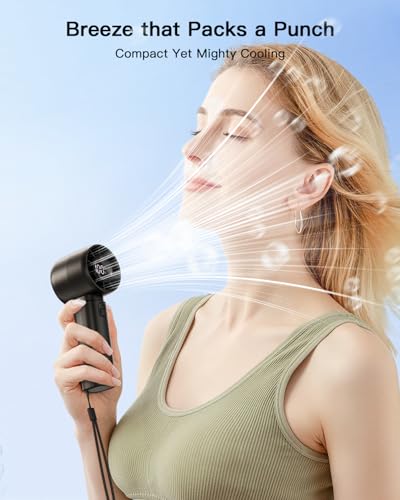 coldSky Portable Handheld Turbo Fan,5 Speeds High Speed Personal Fan With Digital Display,4000mAh Rechargeable Small Fans ...