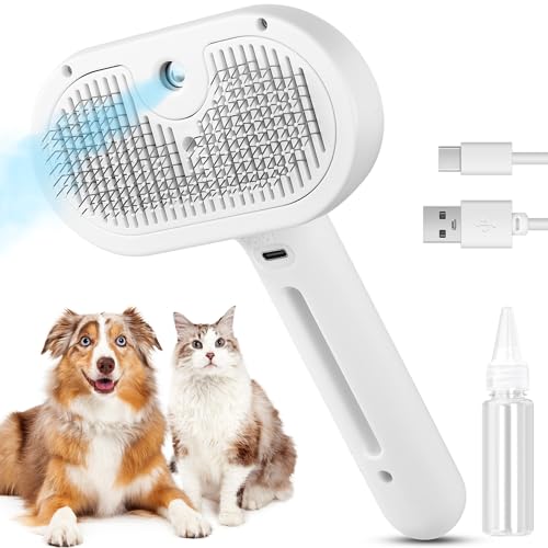 Pet Steam Brush for Indoor Cats & Dogs, Self Cleaning Cat Brush for Shedding & Grooming Supplies, Anti-Static & Anti-Flyin...