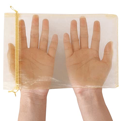 HRX Package 100pcs Gold Organza Bags 6x9 inch, Mesh Gift Pouches Drawstring Empty Sachet for Christmas Candy Present Party...