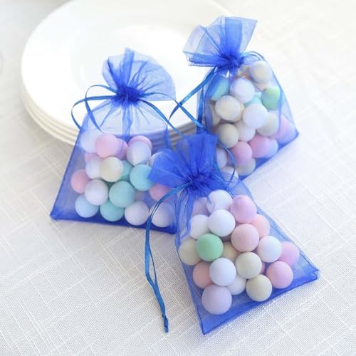 50 Pc Gift Organza Bag with Drawstring 5x7 inch Royal Blue for Jewelry,Candy,Bows,Eyelash Sheer Fabric Clear Mesh Packagin...