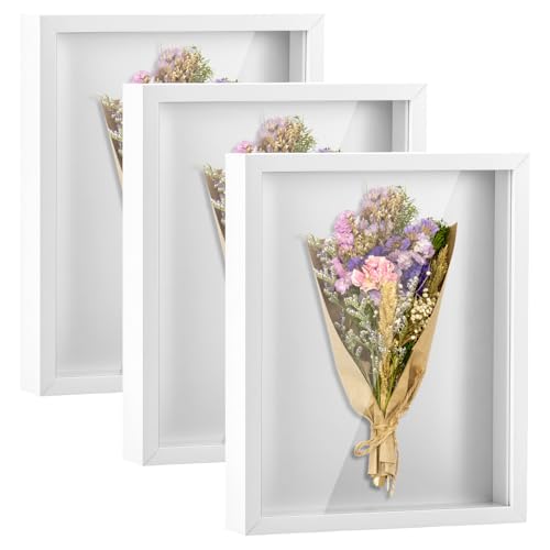 QWORK 8 x 10in Shadow Box Picture Frames - MDF Wood with Acrylic Front, 3 Pack Square Shadow Boxes Display Cases for Photo...