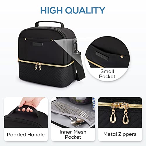 TOURIT Lunch Bag Women Double Deck Lunch Box Insulated Lunch Cooler for Women Men Work, Black