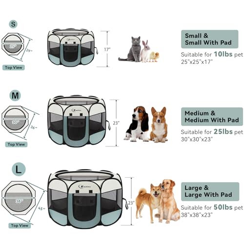 Siedihit Dog Cat Playpen, Puppy Pet Playpen Indoor for Small Dog Crate Tent Cage Outdoor, Portable Pop Up Dogs Enclosure K...