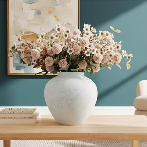 Beige Silk Flower Arrangements Home Decor, Large Floral Centerpieces For Tables, 22 Long Stems Fake Mums + Eucalyptus + Wi...