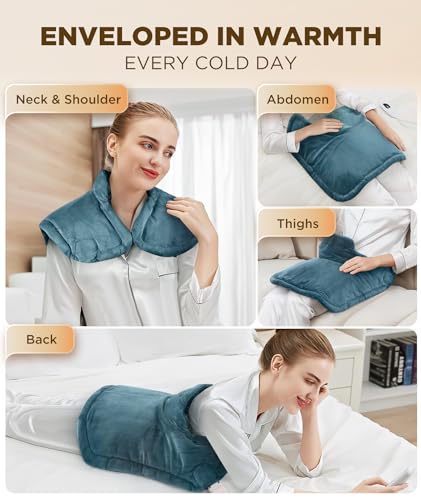 Graphene-Infused Heating Pad 3X Deeper Pain Relief, Weighted Instant Heating Pads for Neck and Shoulders, Heated Wrap w/ 6...